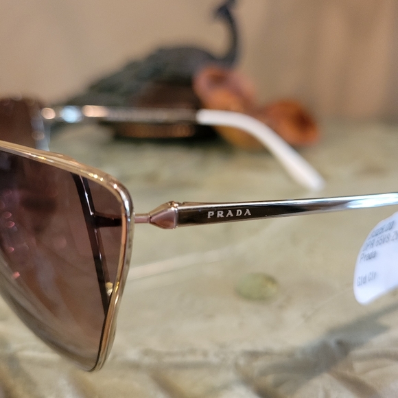 Prada SPR65V Unisex Cat Eye Modified Aviator Sunglasses Gold Metal Frame MA#4 - Picture 13 of 16